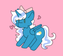 Size: 300x270 | Tagged: safe, artist:cabbage0venom, imported from derpibooru, oc, oc:fleurbelle, alicorn, adorabelle, alicorn oc, bow, cheek fluff, chest fluff, chibi, cute, female, hair bow, heart, horn, mare, pink background, simple background, wings