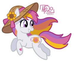 Size: 1753x1444 | Tagged: safe, artist:tassji-s, imported from derpibooru, sunny daze (g3), earth pony, pony, female, flower, g3, g3 to g4, g4, generation leap, hat, simple background, solo, straw hat, sunflower, transparent background