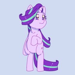 Size: 2048x2048 | Tagged: safe, artist:chapaghettii, imported from derpibooru, starlight glimmer, pony, unicorn, bipedal, blue background, chubby, cute, female, glimmerbetes, high res, mare, simple background, solo