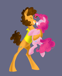 Size: 1752x2136 | Tagged: safe, artist:varwing, imported from derpibooru, cheese sandwich, pinkie pie, pony, cheesepie, female, holding a pony, hug, male, shipping, size difference, straight