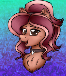 Size: 3000x3450 | Tagged: safe, artist:darklight1315, imported from derpibooru, oc, oc only, oc:bunsetti, pegasus, pony, abstract background, bust, chest fluff, collar, female, mare, solo