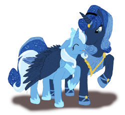 Size: 4104x3760 | Tagged: safe, artist:edhelistar, derpibooru exclusive, idw, imported from derpibooru, princess luna, trixie, alicorn, pony, reflections, spoiler:comic, alicornified, alternate hairstyle, artemis luna, boop, clothes, female, hairband, hoof shoes, hug, jewelry, lesbian, luxie, mare, mirror universe, mixed media, noseboop, peytral, princess of humility, race swap, raised hoof, shipping, simple background, tiara, transparent background, trixiecorn, winghug