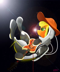 Size: 1500x1800 | Tagged: safe, artist:scarlet wayfarer, imported from derpibooru, applejack, earth pony, pony, astronaut, female, guitar, musical instrument, solo, space, spacesuit