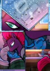 Size: 2480x3508 | Tagged: safe, artist:dsana, imported from derpibooru, fizzlepop berrytwist, tempest shadow, oc, oc:lullaby dusk, pegasus, pony, unicorn, comic:a storm's lullaby, comic