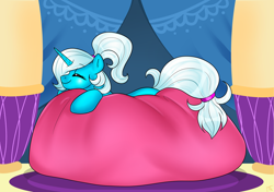 Size: 2894x2039 | Tagged: safe, artist:ali-selle, imported from derpibooru, oc, oc:pummela, unicorn, beanbag chair, cute, eyes closed, lying, ocbetes, ponytail, relaxed