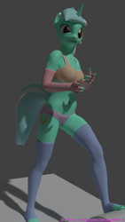 Size: 810x1440 | Tagged: safe, artist:extremespeed slowpoke, imported from derpibooru, lyra heartstrings, anthro, plantigrade anthro, unicorn, 3d, blender, clothes, female, finger gun, finger guns, mare, sports bra, underwear