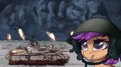 Size: 3840x2140 | Tagged: safe, artist:lakunae, imported from derpibooru, oc, oc:amethyst arkin, female, gulf war, helmet, iraq, mare, military, military pony, military uniform, tank (vehicle), type-69-ii, war