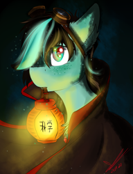 Size: 1000x1300 | Tagged: safe, artist:yuris, imported from derpibooru, pony, chinese, chinese lantern, cloak, clothes, hieroglyphs, japan, japanese, rapunzel, solo, varian