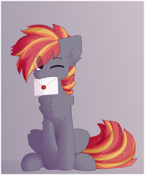 Size: 1112x1335 | Tagged: safe, artist:little-sketches, artist:php146, imported from derpibooru, oc, oc only, oc:hugo drax, earth pony, pony, letter, male, mouth hold, one eye closed, solo, stallion, wink