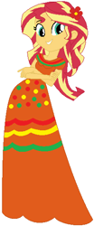 Size: 232x560 | Tagged: safe, artist:selenaede, artist:user15432, imported from derpibooru, sunset shimmer, human, equestria girls, base used, cinco de mayo, clothes, crossed arms, dress, flower, flower in hair, orange dress, red flowers, solo