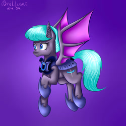 Size: 3000x3000 | Tagged: safe, artist:brilliant-luna, imported from derpibooru, oc, oc:frigus skies, bat pony, armor, cheek fluff, ear fluff, fangs, leg fluff, night guard armor, purple background, simple background