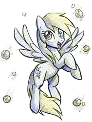 Size: 500x660 | Tagged: safe, artist:faezza, imported from derpibooru, derpy hooves, pegasus, pony, bubble, colored pencil drawing, cute, derpabetes, female, looking at you, mare, open mouth, simple background, solo, traditional art, white background