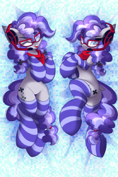 Size: 2333x3500 | Tagged: safe, artist:airiniblock, imported from derpibooru, oc, oc only, oc:cinnabyte, earth pony, pony, body pillow, body pillow design, butt, clothes, commission, dock, pigtails, plot, rcf community, socks, solo, striped socks, tail