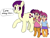 Size: 1007x773 | Tagged: safe, artist:heretichesh, imported from derpibooru, boysenberry, oc, oc:halfpipe, oc:wheelie, earth pony, pegasus, pony, satyr, aunt, aunt and niece, babysitting, boysenbetes, clothes, cute, cutie mark, female, filly, mare, niece, offspring, older, older boysenberry, parent:scootaloo, shirt, simple background, skirt, white background