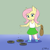 Size: 1000x1000 | Tagged: safe, artist:empyu, imported from derpibooru, fluttershy, anthro, pegasus, equestria girls, 30 minute art challenge, clothes, cute, feeding, female, mare, roomba, roombashy, shoes, skirt, smiling, socks, solo, story in the comments, tanktop
