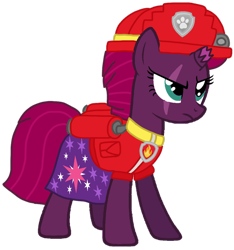 Size: 992x1060 | Tagged: safe, artist:徐詩珮, imported from derpibooru, fizzlepop berrytwist, tempest shadow, pony, unicorn, series:sprglitemplight diary, series:sprglitemplight life jacket days, series:springshadowdrops diary, series:springshadowdrops life jacket days, alternate universe, angry, base used, clothes, cute, marshall (paw patrol), paw patrol, simple background, tempest shadow is not amused, transparent background, unamused