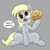 Size: 1050x1050 | Tagged: safe, artist:dendollae, imported from derpibooru, derpy hooves, pegasus, pony, cute, derp, derpabetes, female, food, gray background, mare, muffin, offering, simple background, sitting, solo, speech bubble, talking to viewer