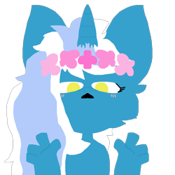 Size: 1000x1000 | Tagged: safe, artist:offbrandwasteland, imported from derpibooru, oc, oc:fleurbelle, alicorn, alicorn oc, female, flower, flower in hair, hand, horn, mare, simple background, transparent background, wings, yellow eyes