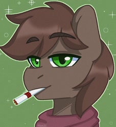 Size: 1000x1100 | Tagged: safe, artist:cottonsweets, imported from derpibooru, oc, oc only, oc:brewer, oc:noble brew, earth pony, pony, bust, cigarette, clothes, earth pony oc, male, scarf, solo