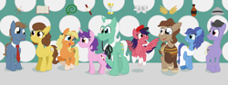 Size: 3200x1200 | Tagged: safe, artist:sixes&sevens, imported from derpibooru, doctor whooves, pony, barbara wright, clothes, cutie mark, doctor who, dodo chaplet, first doctor, hat, ian chesterton, katarina, monocle, necktie, oliver harper, ponified, steven taylor, susan foreman, the doctor, toga, vicki pallister