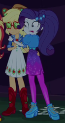 Size: 342x650 | Tagged: safe, imported from derpibooru, screencap, applejack, rarity, sunset shimmer, equestria girls, equestria girls series, sunset's backstage pass!, spoiler:eqg series (season 2), cropped, female, geode of shielding, magical geodes, music festival outfit