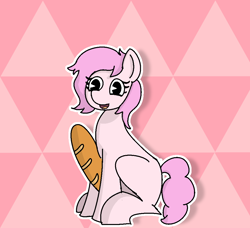 Size: 1000x911 | Tagged: safe, artist:bizarresong, imported from derpibooru, oc, oc only, oc:kayla, earth pony, pony, baguette, bread, female, food, looking at you, mare, sitting, smiling, solo