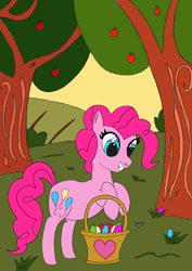 Size: 3280x4641 | Tagged: safe, artist:qnight, artist:qnighter, imported from derpibooru, boulder (pet), pinkie pie, earth pony, pony, apple, apple tree, boulder (g4), cute, easter, easter egg, food, holiday, sweet apple acres, tree