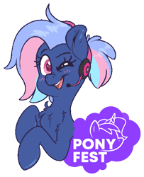 Size: 1537x1897 | Tagged: safe, artist:fluffyxai, imported from derpibooru, oc, oc only, oc:bit rate, pony, chibi, cute, happy, looking at you, mascot, one eye closed, pixel art, ponyfest online, simple background, smiling, solo, text, transparent background, wink, winking at you