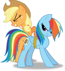 Size: 1885x2063 | Tagged: safe, artist:frownfactory, imported from derpibooru, applejack, rainbow dash, earth pony, pegasus, pony, fall weather friends, .svg available, applejack's hat, bound, bound wings, cowboy hat, female, hat, mare, rope, simple background, svg, transparent background, vector, wings