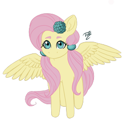 Size: 1526x1441 | Tagged: safe, artist:tillie-tmb, imported from derpibooru, fluttershy, pegasus, pony, alternate hairstyle, female, flower, flower in hair, mare, pigtails, simple background, solo, transparent background, twintails