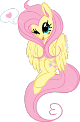 Size: 1341x2040 | Tagged: safe, artist:kiddinsdeluxe, artist:transpichu, derpibooru exclusive, imported from derpibooru, fluttershy, pegasus, cute, ear fluff, female, folded wings, heart, one eye closed, shyabetes, simple background, solo, speech bubble, transparent background, wings, wink