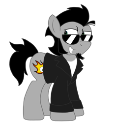 Size: 873x916 | Tagged: safe, artist:sketchymouse, imported from derpibooru, oc, oc only, oc:sketchy, earth pony, pony, clothes, cutie mark, digital art, jacket, leather jacket, male, simple background, smiling, solo, stallion, sunglasses, tail, transparent background