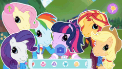 Size: 520x293 | Tagged: safe, imported from derpibooru, screencap, applejack, fluttershy, rainbow dash, rarity, sci-twi, sunset shimmer, twilight sparkle, equestria girls, equestria girls series, festival filters, spoiler:eqg series (season 2), animated, cellphone, cringing, female, festival, g3, g3 faic, g4, g4 to g3, generation leap, gif, music festival outfit, phone, selfie