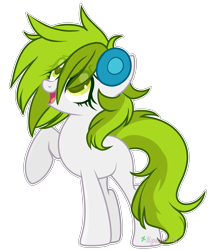 Size: 2070x2358 | Tagged: safe, artist:2pandita, imported from derpibooru, oc, oc only, earth pony, pony, base used, female, headphones, mare, raised hoof, simple background, solo, transparent background