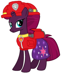 Size: 832x991 | Tagged: safe, artist:melisareb, artist:徐詩珮, edit, imported from derpibooru, vector edit, fizzlepop berrytwist, tempest shadow, pony, unicorn, series:sprglitemplight diary, series:sprglitemplight life jacket days, series:springshadowdrops diary, series:springshadowdrops life jacket days, alternate universe, base used, clothes, cute, marshall (paw patrol), paw patrol, simple background, transparent background