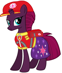 Size: 800x949 | Tagged: safe, artist:melisareb, artist:徐詩珮, edit, imported from derpibooru, vector edit, fizzlepop berrytwist, tempest shadow, pony, unicorn, series:sprglitemplight diary, series:sprglitemplight life jacket days, series:springshadowdrops diary, series:springshadowdrops life jacket days, aid marshall (paw patrol), alternate universe, base used, clothes, cute, marshall (paw patrol), paw patrol, simple background, transparent background