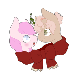 Size: 4000x4000 | Tagged: artist needed, safe, imported from derpibooru, oc, oc only, oc:kayla, oc:mary jane, earth pony, pegasus, pony, blushing, boop, clothes, duo, female, hair bun, lesbian, love, mare, mistletoe, noseboop, oc x oc, scarf, shared clothing, shared scarf, shipping, simple background, transparent background