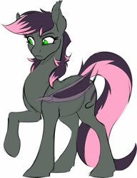 Size: 971x1263 | Tagged: safe, artist:acesential, deleted from derpibooru, imported from derpibooru, oc, oc only, oc:quill, bat pony, pony, bat pony oc, bat wings, female, mare, raised eyebrow, raised hoof, solo, wings