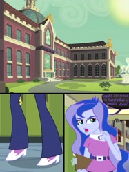 Size: 2048x2732 | Tagged: safe, artist:justsomepainter11, imported from derpibooru, princess luna, comic:in the school, equestria girls, canterlot high, clothes, comic, heat, luna is not amused, pants, shoes, show accurate, sunlight, sunny, unamused, vice principal luna, walking