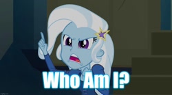 Size: 1280x714 | Tagged: safe, edit, edited screencap, imported from derpibooru, screencap, trixie, equestria girls, rainbow rocks, caption, image macro, meme, text, trixie yells at everything