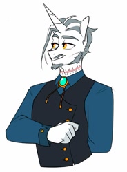 Size: 1007x1367 | Tagged: safe, artist:redxbacon, imported from derpibooru, oc, oc only, oc:silver spark, anthro, unicorn, beard, facial hair, male, solo, waistcoat