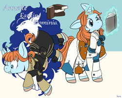 Size: 1280x1024 | Tagged: safe, artist:housho, imported from derpibooru, pony, unicorn, annette fantine dominic, book, clothes, female, fire emblem, fire emblem: three houses, magic, magic aura, mare, ponified, reading, tripping