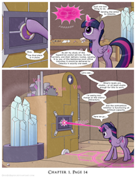 Size: 1200x1552 | Tagged: safe, artist:deusexequus, imported from derpibooru, twilight sparkle, alicorn, pony, comic:fix, comic, dialogue, female, letter, magic, mare, onomatopoeia, sound effects, twilight sparkle (alicorn)