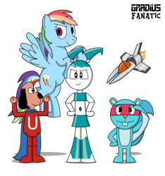 Size: 1280x1365 | Tagged: safe, artist:gradiusfanatic, imported from derpibooru, rainbow dash, backwards cutie mark, crossover, happy tree friends, jenny wakeman, my life as a teenage robot, simple background, splendid, transparent background, underdog, vic viper