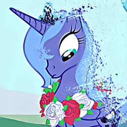 Size: 600x600 | Tagged: safe, edit, edited screencap, imported from derpibooru, screencap, princess luna, friendship is magic, season 1, cropped, female, flower, rose, s1 luna, thanos snap