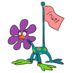 Size: 900x910 | Tagged: safe, artist:velgarn, imported from derpibooru, pony, /mlp/, cursed image, duck amuck, female, flag, flag pole, flower, looney tunes, mare, not salmon, parody, polka dots, request, simple background, solo, wat, weird, white background