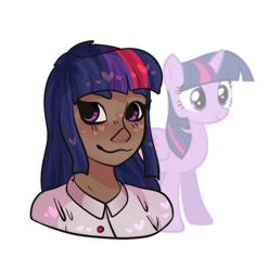 Size: 621x629 | Tagged: safe, artist:hannatsunari, imported from derpibooru, twilight sparkle, alicorn, human, pony, clothes, dark skin, female, humanized, mare, shirt, simple background, solo, twilight sparkle (alicorn), white background