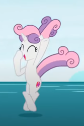 Size: 281x421 | Tagged: safe, imported from derpibooru, screencap, sweetie belle, pony, growing up is hard to do, cropped, diving, eyes closed, female, older, older sweetie belle, open mouth, smiling, solo