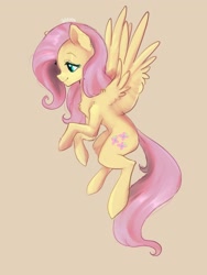 Size: 1536x2048 | Tagged: safe, artist:siripim111, imported from derpibooru, fluttershy, pegasus, pony, chest fluff, cute, ear fluff, female, leg fluff, mare, profile, shyabetes, solo, spread wings, tan background, wings