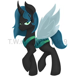 Size: 1080x1111 | Tagged: safe, artist:t.w.magicsparkel.9, imported from derpibooru, queen chrysalis, changeling, changeling queen, alternate design, female, frown, simple background, solo, watermark, white background